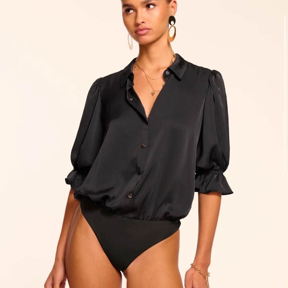 Ramy Brook Black Button-Front Long-Sleeve Bodysuit - Picture 2 of 3